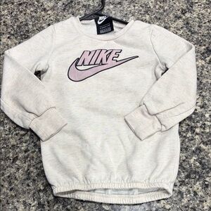 Kids Nike Light Beige Sweatshirt with Pink Logo